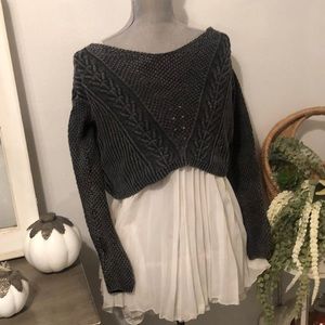 Acid wash black grey cropped top knitted sweater